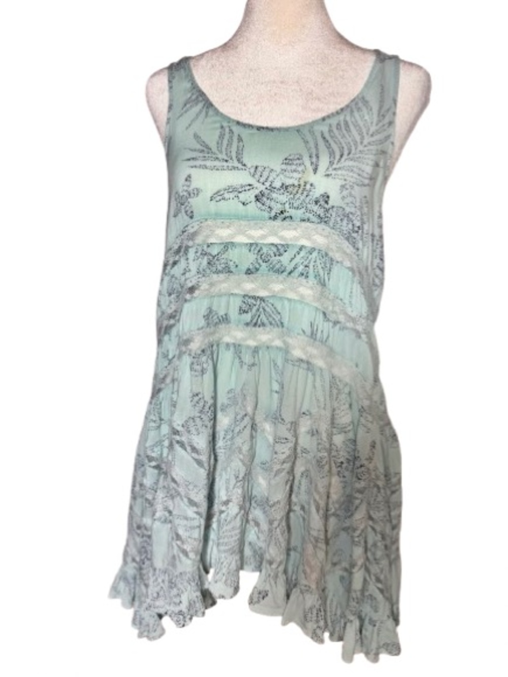 Intimately Free People Sleeveless Light Blue Floral Lace Tunic Top Mini Dress